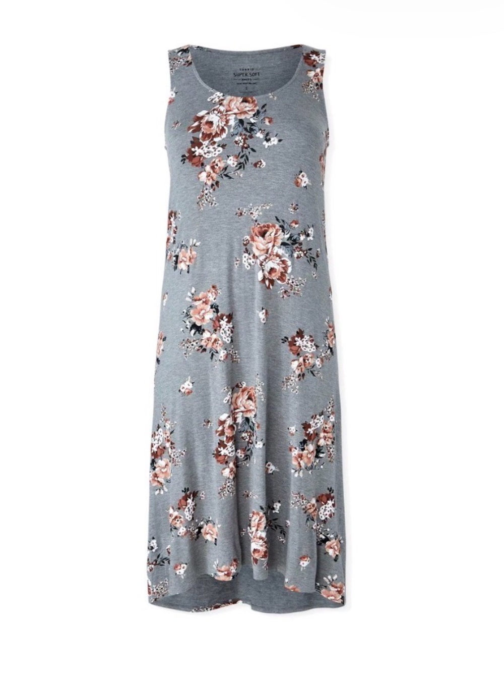 Torrid Gray Floral Maxi super soft Hi-Low Dress Size 2